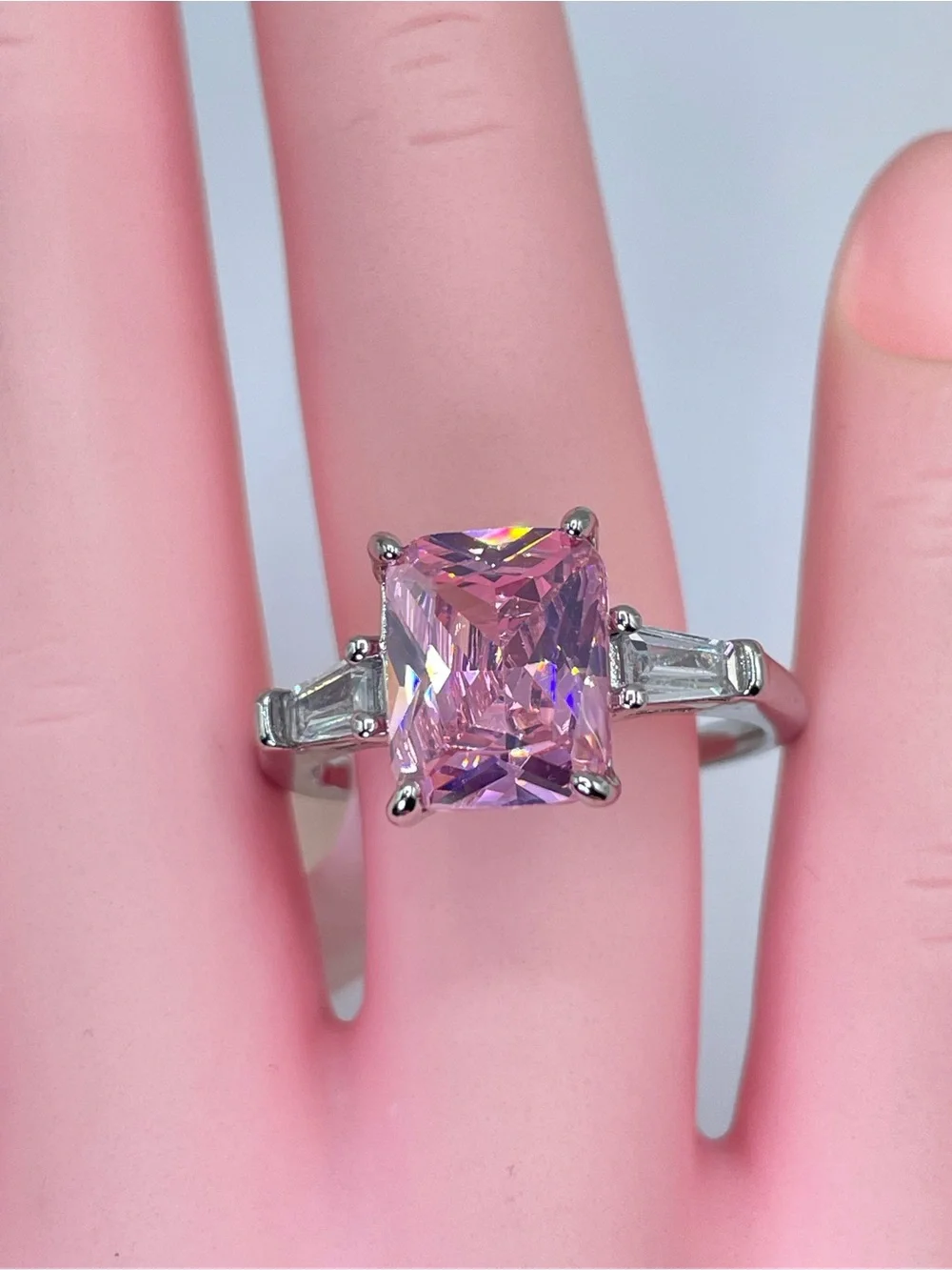Swarovski Crystals Elements Pink Crystal Solitaire Glam Cocktail Ring Sz 8